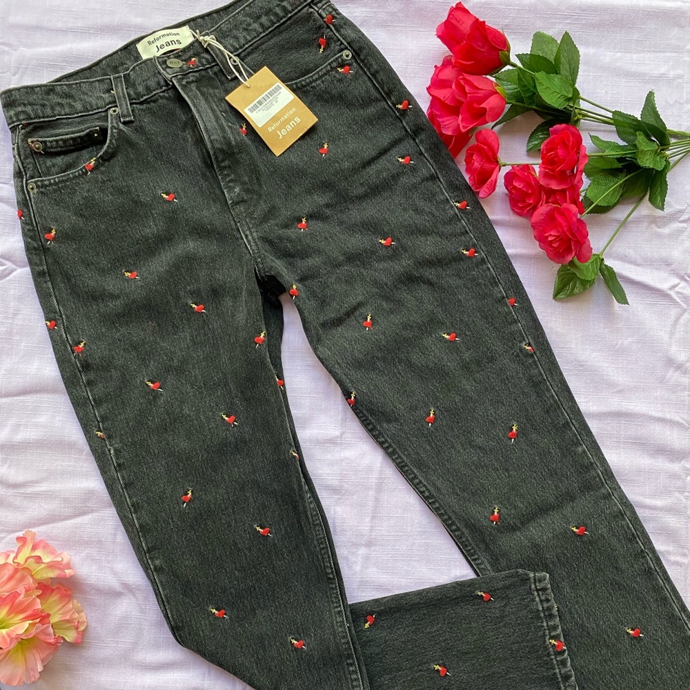Reformation cigarette jeans w heart details